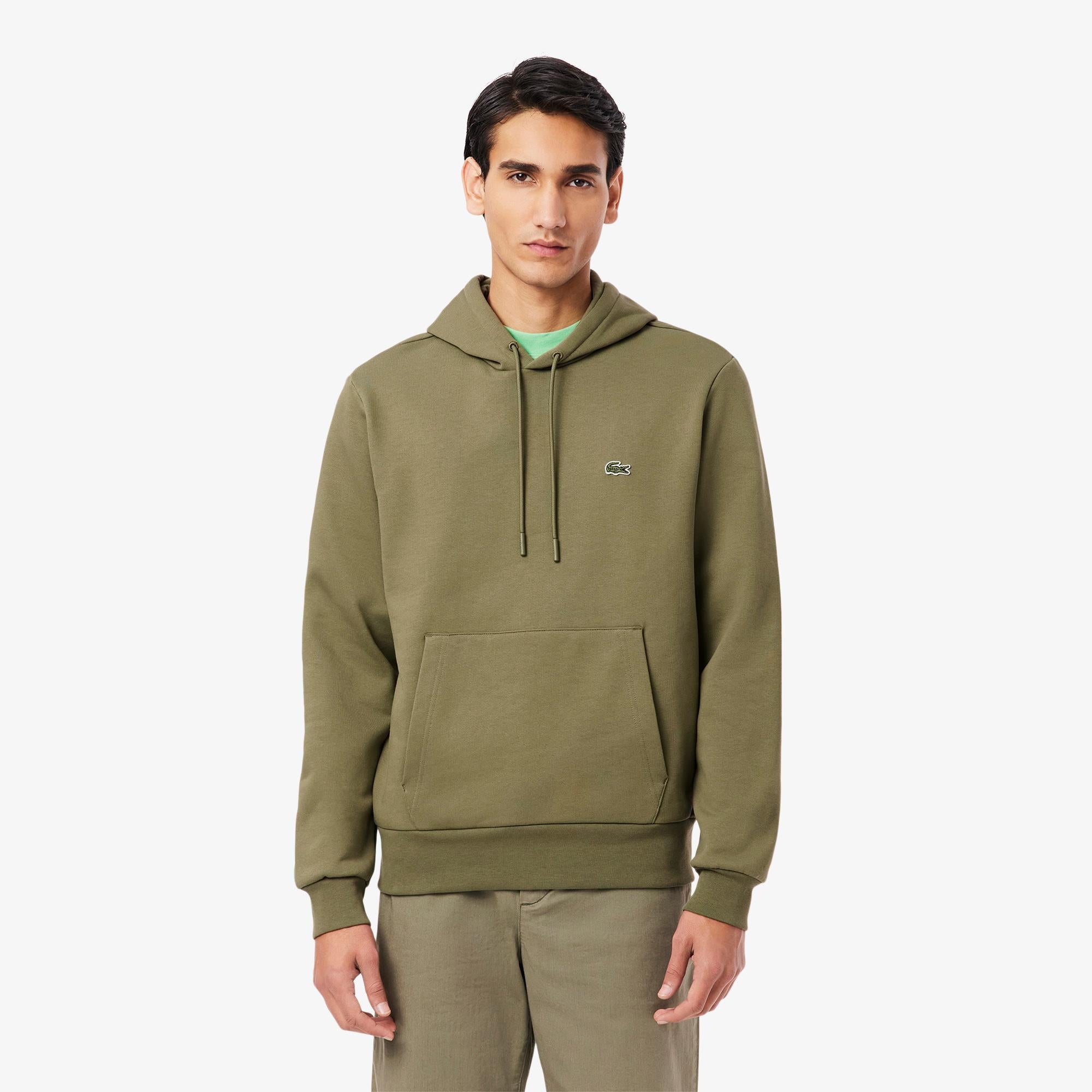 Lacoste Mens Classic Fit Cotton Fleece Hoodie Khaki